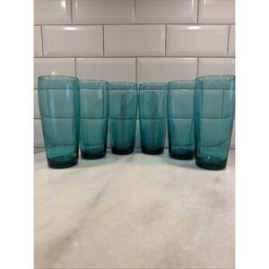 Set Of 6 MidCentury Cristar Teal Green Ice Tea Highball Glasses Tumblers 6 3/8"